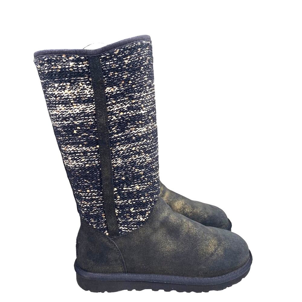UGG Women’s Camaya Black Gold Flaked Knit Pull Up Winter Boots Size US 6
